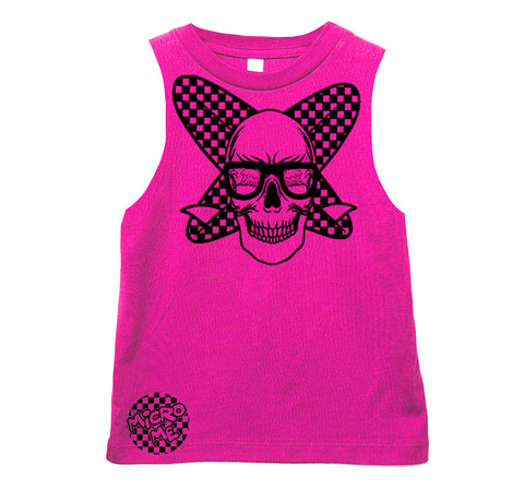 Surf Skull Muscle Tank, Hot Pink  (Infant, Toddler, Youth, Adult)