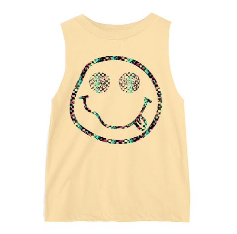 Distressed Smiley Muscle Tank, Butter  (Infant, Toddler, Youth, Adult)