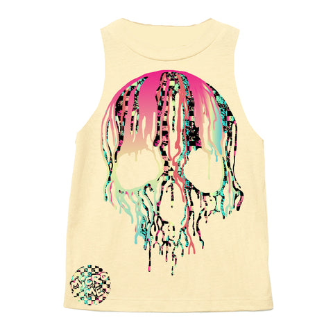 Check Distressed Drip Skull Muscle Tank, Butter (Infant, Toddler, Youth, Adult)