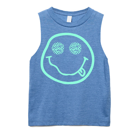 Distressed Smiley Muscle Tank, Carolina (Infant, Toddler, Youth, Adult)