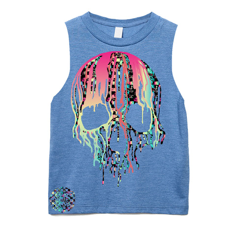 Check Distressed Drip Skull Muscle Tank, Carolina (Infant, Toddler, Youth, Adult)