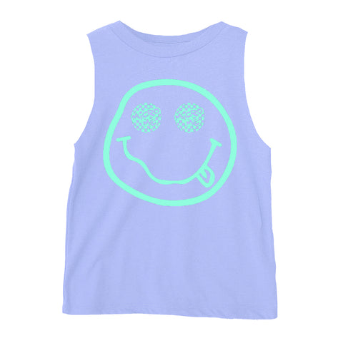 Distressed Smiley Muscle Tank, Lavender (Infant, Toddler, Youth, Adult)
