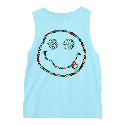 Distressed Smiley Muscle Tank, Lt. Blue  (Infant, Toddler, Youth, Adult)