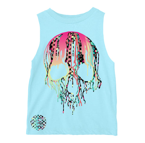 Check Distressed Drip Skull Muscle Tank,Lt.Blue (Infant, Toddler, Youth, Adult)