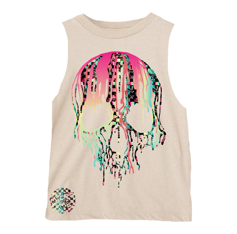 Check Distressed Drip Skull Muscle Tank,Natural (Infant, Toddler, Youth, Adult)