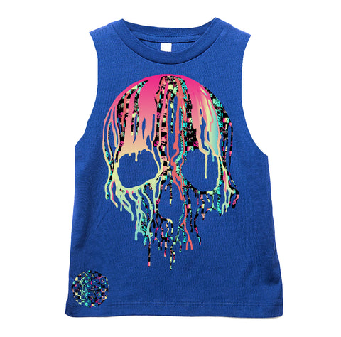 Check Distressed Drip Skull Muscle Tank, Royal (Infant, Toddler, Youth, Adult)