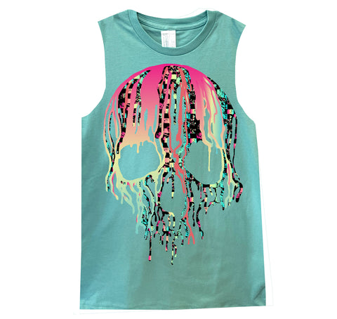 Check Distressed Drip Skull Muscle Tank, Saltwater  (Infant, Toddler, Youth, Adult)