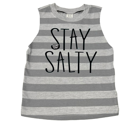 Stay Salty Muscle Tank, Grey Stripes (Toddler, Youth)