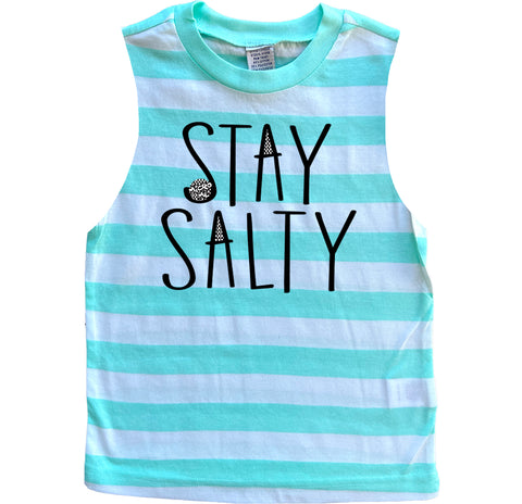 Stay Salty Muscle Tank, Mint Stripes (Toddler, Youth)