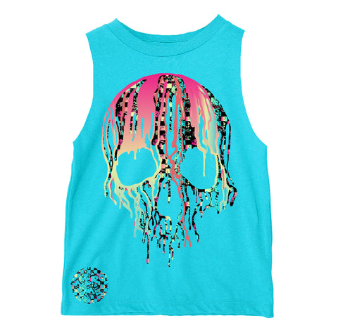 Check Distressed Drip Skull Muscle Tank, Tahiti(Infant, Toddler, Youth, Adult)