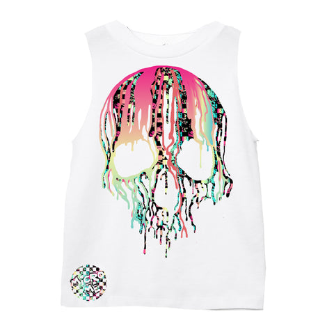 Check Distressed Drip Skull Muscle Tank, White (Infant, Toddler, Youth, Adult)