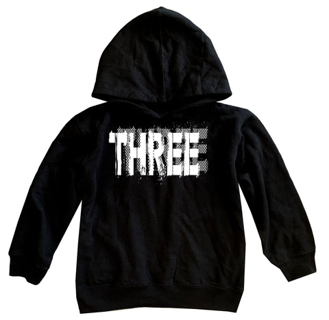 THREE Hoodie, Black (Toddler, Youth, Adult)