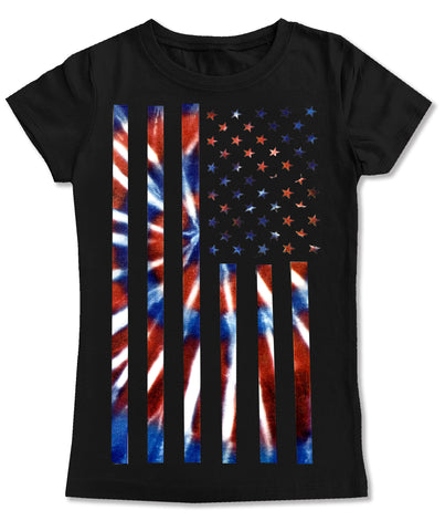 4th- Tie Dye Flag GIRLS Fitted Tee, Black (Youth, Adult)