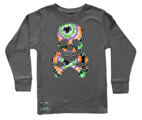 Tie Dye Skull Long Sleeve Shirt,  Charcoal (Infant, toddler, youth, adult)