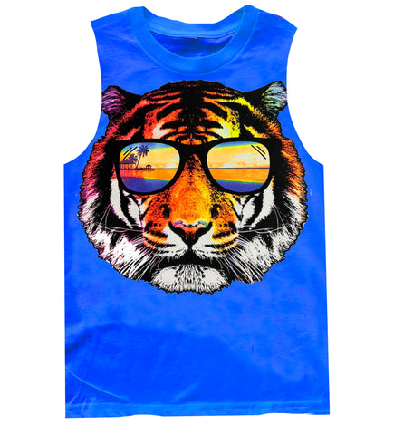 Neon Tiger Muscle Tank, Neon Blue (Toddler, Youth, Adult)