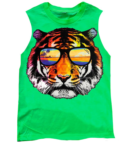 Neon Tiger Muscle Tank, Neon Green (Toddler, Youth, Adult)