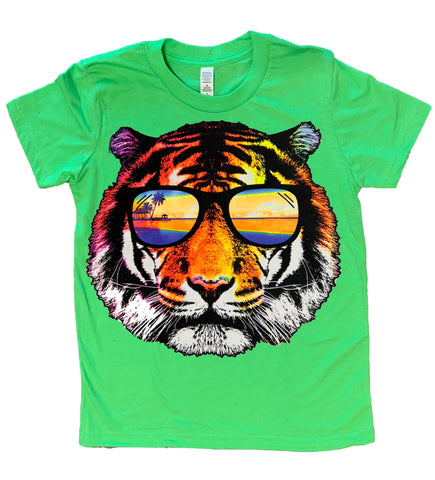 Neon Tiger Tee, Neon Green  (Toddler, Youth, Adult)