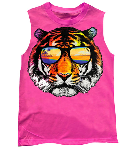 Neon Tiger Muscle Tank, Neon Pink  (Toddler, Youth, Adult)