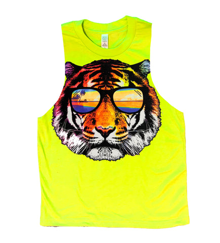 Neon Tiger Muscle Tank, Neon Yellow (Toddler, Youth, Adult)