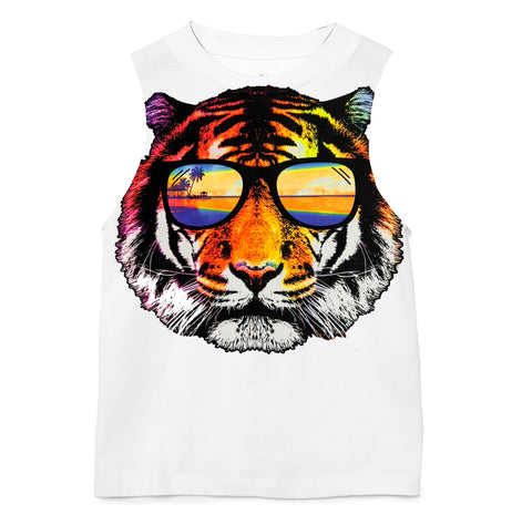 Neon Tiger Muscle Tank, White   (Toddler, Youth, Adult)