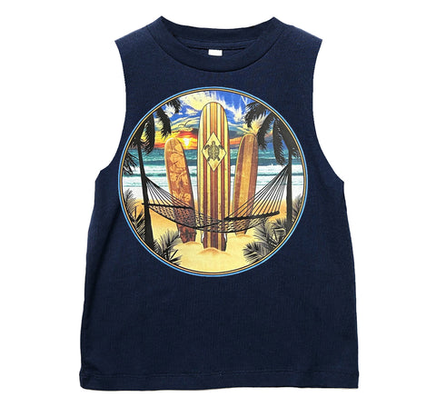 Turtle Bay Muscle Tank, Navy (Toddler, Youth, Adult)