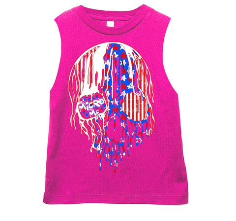 USA Drip Skull Muscle Tank,Hot Pink  (Infant, Toddler, Youth, Adult)