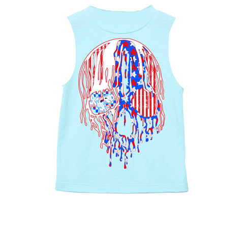 USA Drip Skull Muscle Tank,Lt. Blue  (Infant, Toddler, Youth, Adult)