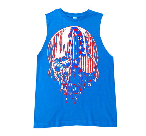 USA Drip Skull Muscle Tank,Neon Blue  (Infant, Toddler, Youth, Adult)