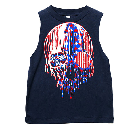 USA Drip Skull Muscle Tank, Navy  (Infant, Toddler, Youth, Adult)