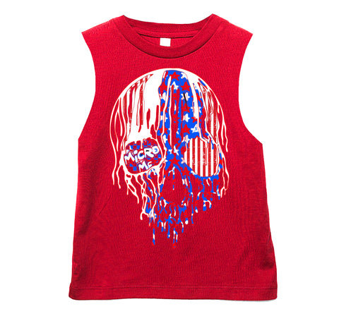 USA Drip Skull Muscle Tank, Red  (Infant, Toddler, Youth, Adult)