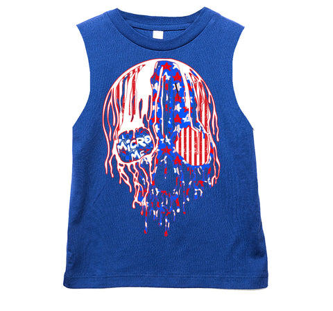 USA Drip Skull Muscle Tank, Royal  (Infant, Toddler, Youth, Adult)