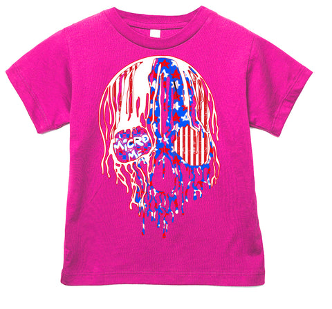 USA Drip Skull Tee, Hot Pink (Infant, Toddler, Youth, Adult)