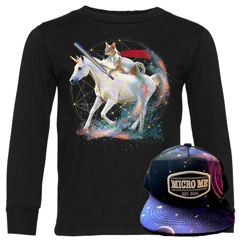 Unicorn Cat LS Shirt & Galaxy Patch Hat Set