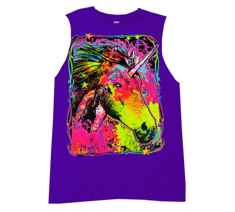 Neon Unicorn Muscle Tank, Purple (Infant, Toddler, Youth, Adult)