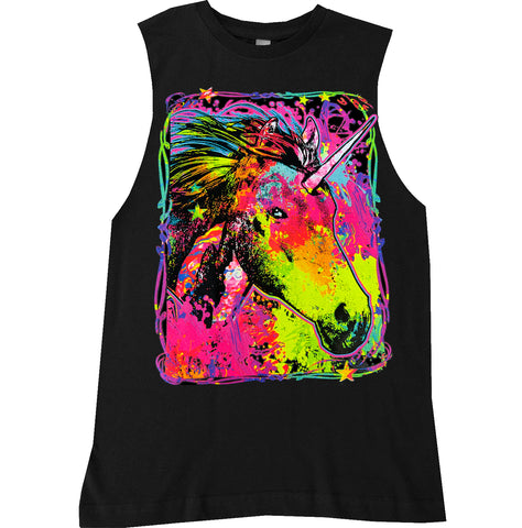 Neon Unicorn Muscle Tank, Black  (Infant, Toddler, Youth, Adult)