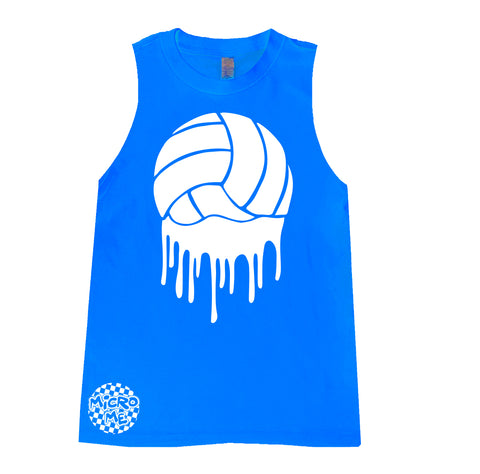 Volleyball Drip Muscle Tank, Neon Blue (Infant, Toddler, Youth, Adult)