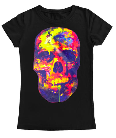 Watercolor Skull GIRLS Fitted Tee, Black (Toddler, Youth, Adult)
