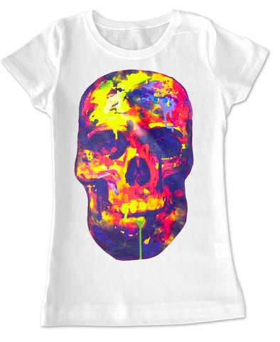 Watercolor Skull GIRLS Fitted Tee, White (Toddler, Youth, Adult)
