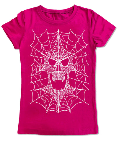 Web Skull GIRLS Fitted Tee, Hot Pink (Youth, Adult)