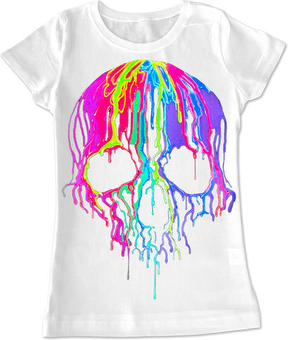 Neon drip Skull GIRLS Fitted Tee, White (Toddler, Youth, Adult)