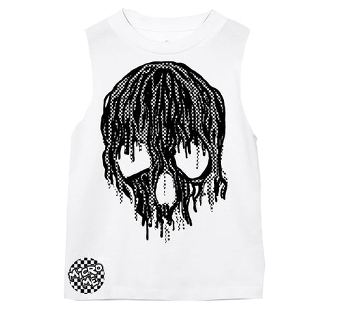 Checker Drip Skull Muscle Tank,  White  (Infant, Toddler, Youth, Adult)