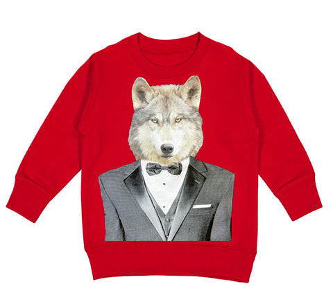 Wolf Tuxedo Sweatshirt, Red (Toddler, Youth)