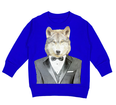 Wolf Tuxedo Sweatshirt, Royal (Toddler, Youth)
