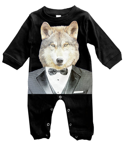 Wolf Tux Romper, Black- (Infant)