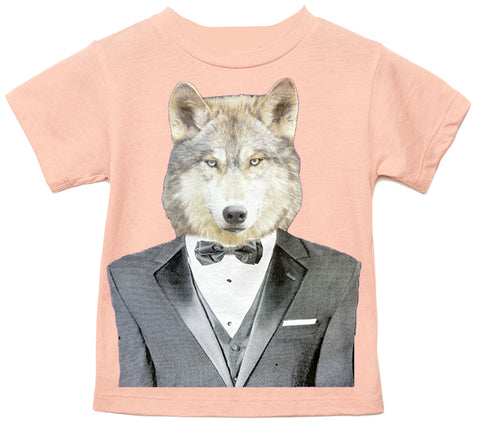 Wolf Tuxedo Tee, Peach (Infant, Toddler, Youth, Adult)