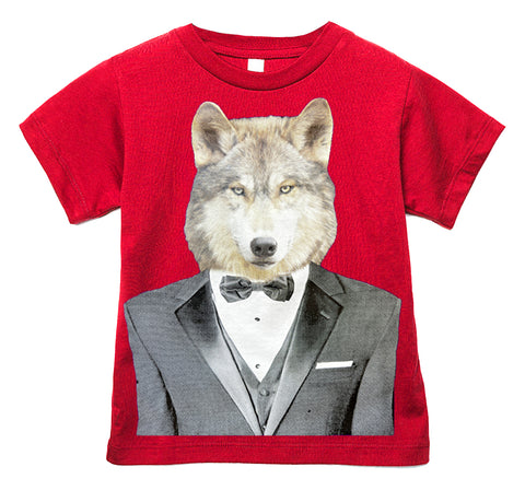 Wolf Tuxedo Tee, Red (Infant, Toddler, Youth, Adult)