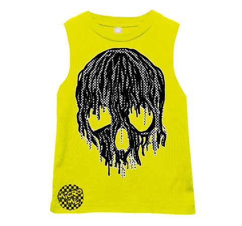 Checker Drip Skull Muscle Tank, Yellow  (Infant, Toddler, Youth, Adult)
