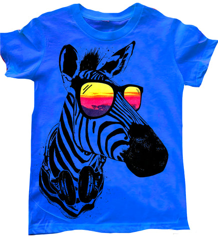 Zebra Tee, Neon Blue (Toddler, Youth, Adult)